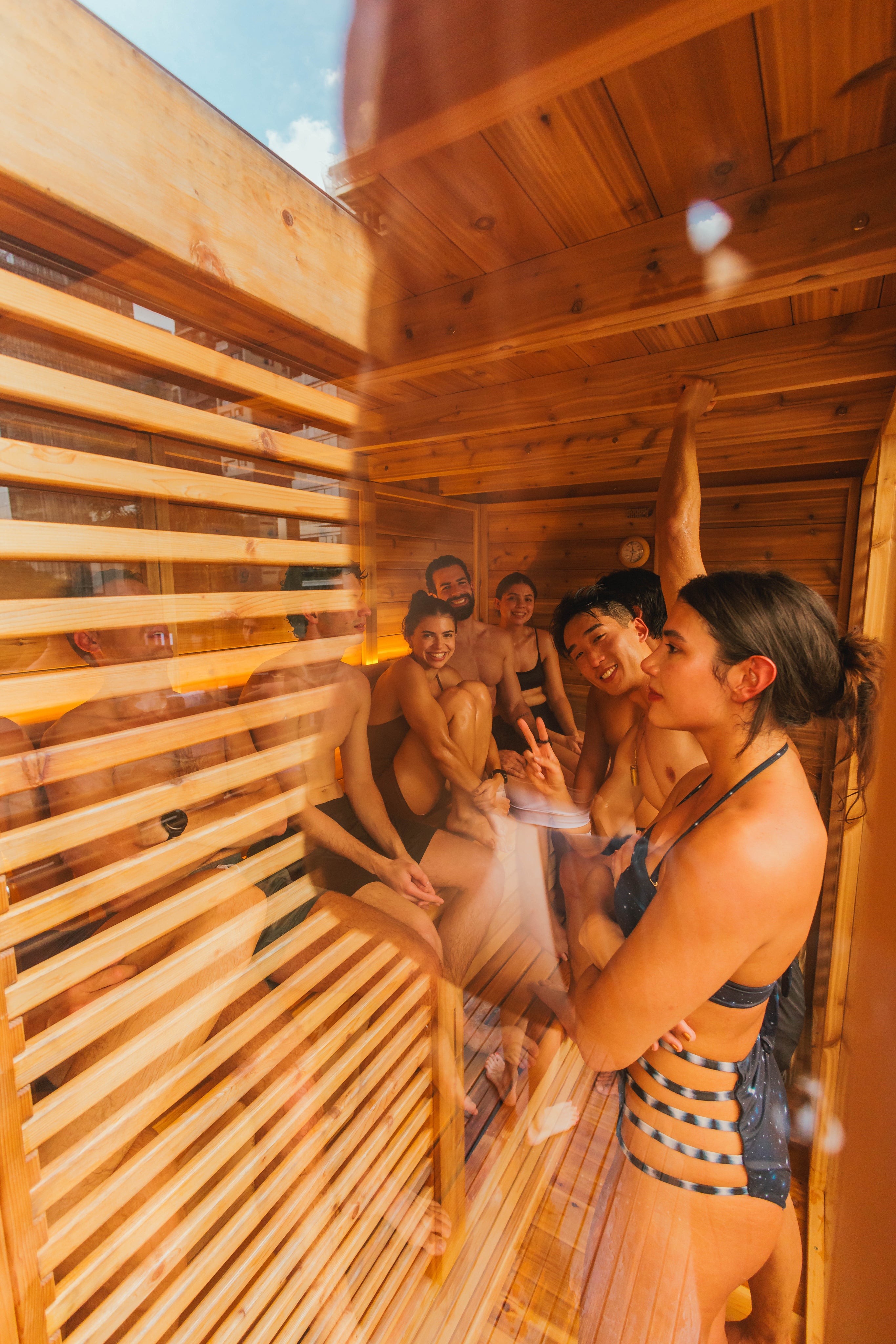 Kontrast experiência de sauna, gelo e respiração